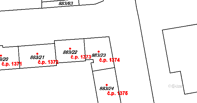 Vršovice 1374, Praha na parcele st. 883/23 v KÚ Vršovice, Katastrální mapa