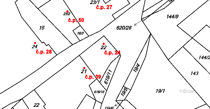 Nedrahovice 24 na parcele st. 22 v KÚ Nedrahovice, Katastrální mapa