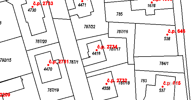 Dvůr Králové nad Labem 2734 na parcele st. 4416 v KÚ Dvůr Králové nad Labem, Katastrální mapa
