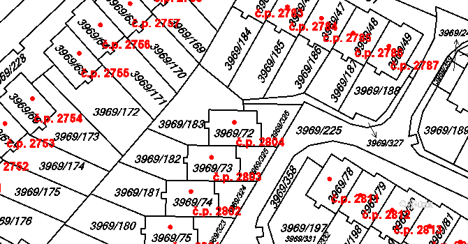 Česká Lípa 2804 na parcele st. 3969/72 v KÚ Česká Lípa, Katastrální mapa