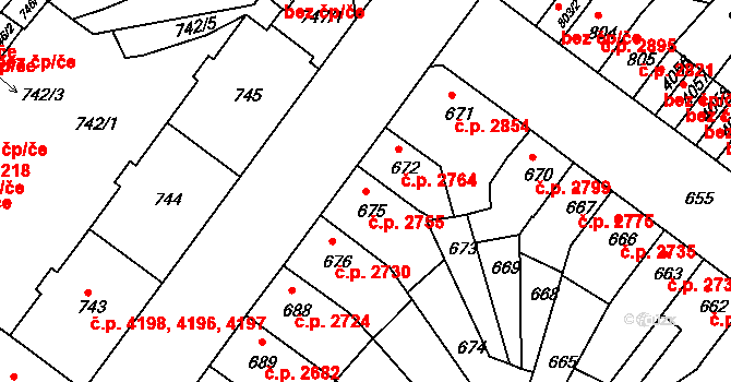 Chomutov 2755 na parcele st. 675 v KÚ Chomutov II, Katastrální mapa