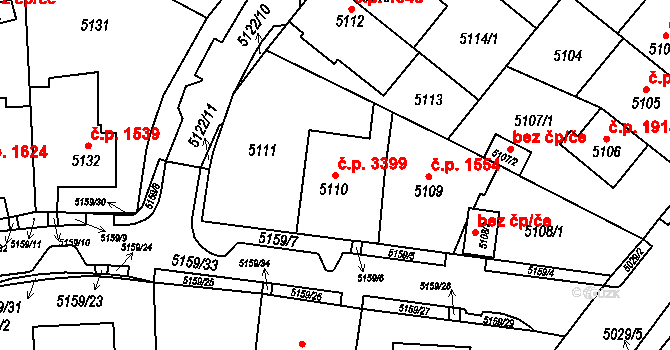 Chomutov 3399 na parcele st. 5110 v KÚ Chomutov I, Katastrální mapa