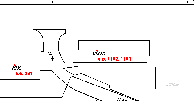 Rosice 1161,1162 na parcele st. 1634/1 v KÚ Rosice u Brna, Katastrální mapa