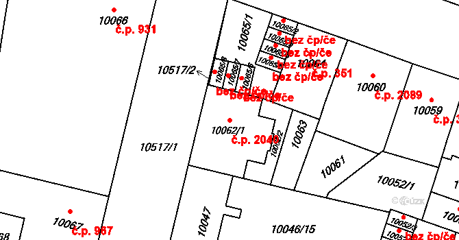 Jižní Předměstí 2040, Plzeň na parcele st. 10062/1 v KÚ Plzeň, Katastrální mapa