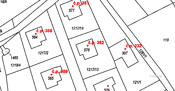 Hylváty 352, Ústí nad Orlicí na parcele st. 578 v KÚ Hylváty, Katastrální mapa