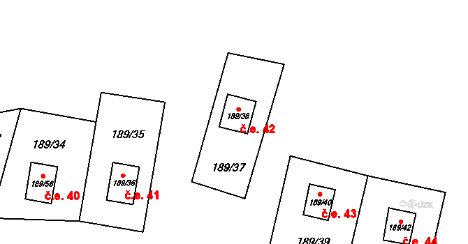 Biskoupky 42 na parcele st. 189/38 v KÚ Biskoupky na Moravě, Katastrální mapa