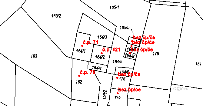 Holubov 121 na parcele st. 164/2 v KÚ Holubov, Katastrální mapa