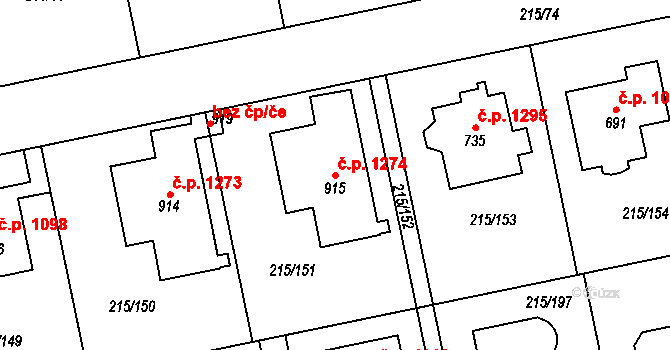 Rudná 1274 na parcele st. 915 v KÚ Hořelice, Katastrální mapa
