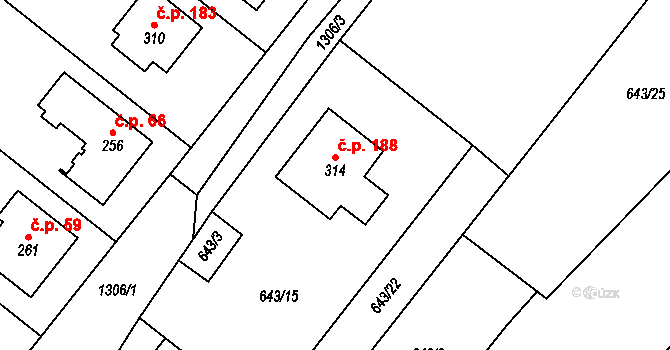 Rychtářov 188, Vyškov na parcele st. 314 v KÚ Rychtářov, Katastrální mapa