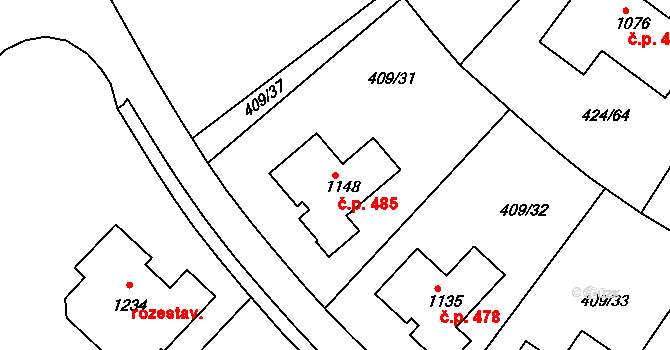 Františkovy Lázně 485 na parcele st. 1148 v KÚ Františkovy Lázně, Katastrální mapa