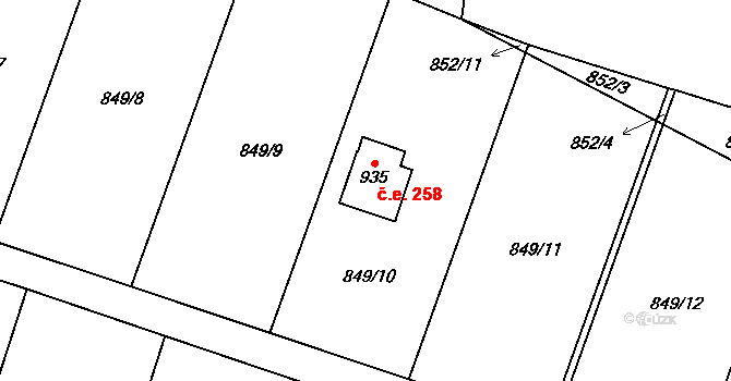 Vranov nad Dyjí 258 na parcele st. 935 v KÚ Vranov nad Dyjí, Katastrální mapa