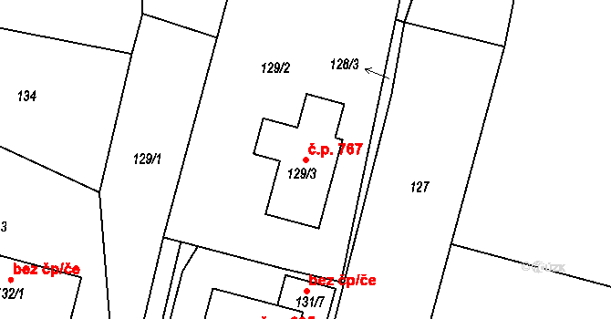 Srubec 767 na parcele st. 129/3 v KÚ Srubec, Katastrální mapa