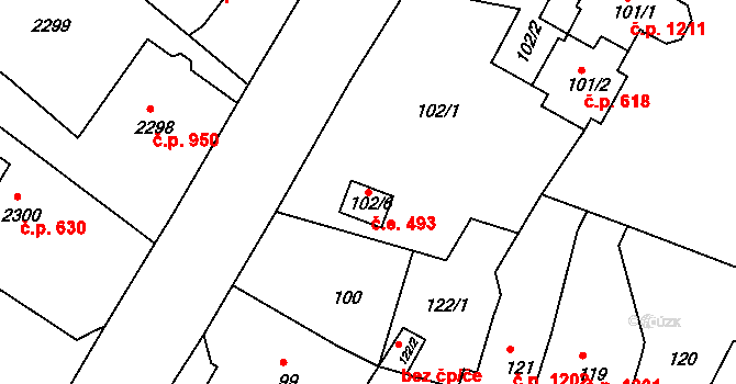 Rumburk 1 493, Rumburk na parcele st. 102/6 v KÚ Rumburk, Katastrální mapa