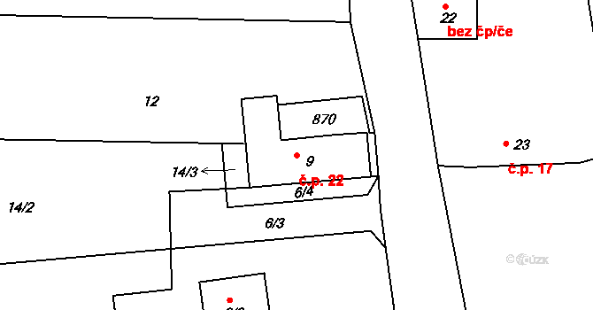 Újezd 22, Horšice na parcele st. 9 v KÚ Újezd u Horšic, Katastrální mapa