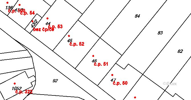 Pyšely 51 na parcele st. 46 v KÚ Pyšely, Katastrální mapa