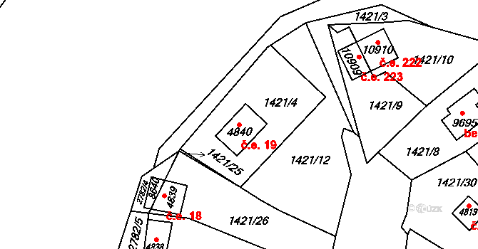Cihelna 19, Pardubice na parcele st. 4840 v KÚ Pardubice, Katastrální mapa
