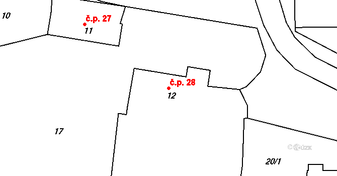 Cerhonice 28 na parcele st. 12 v KÚ Cerhonice, Katastrální mapa