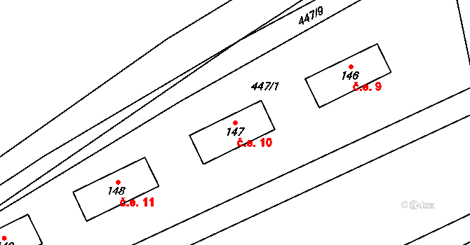 Račice 10 na parcele st. 147 v KÚ Račice u Štětí, Katastrální mapa