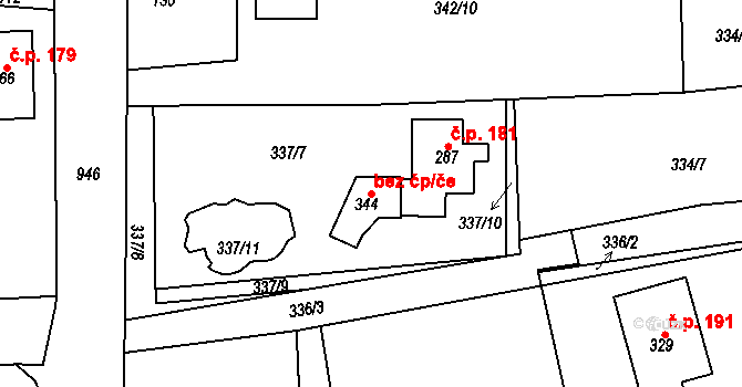 Krupka 39119394 na parcele st. 344 v KÚ Vrchoslav, Katastrální mapa