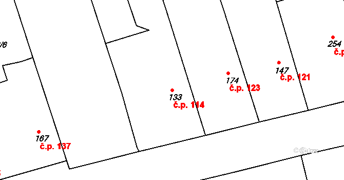 Hrádek na Vlárské dráze 114, Slavičín na parcele st. 133 v KÚ Hrádek na Vlárské dráze, Katastrální mapa