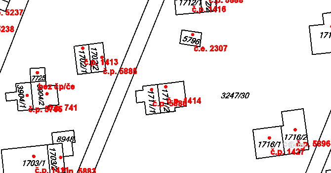 Zlín 1414 na parcele st. 1711/2 v KÚ Zlín, Katastrální mapa