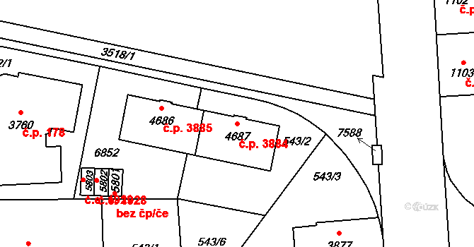 Zlín 3884 na parcele st. 4687 v KÚ Zlín, Katastrální mapa