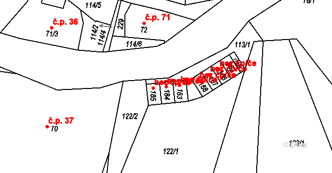 Vamberk 44245394 na parcele st. 184 v KÚ Merklovice, Katastrální mapa