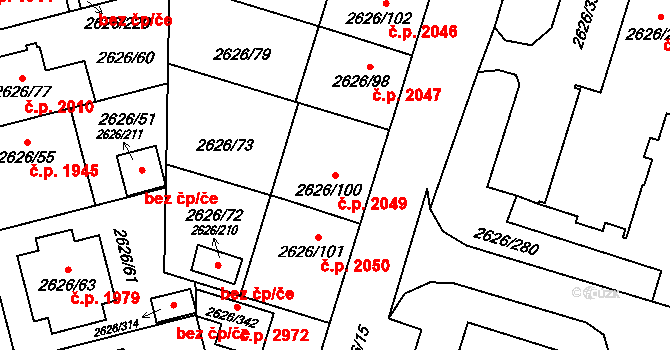 Předměstí 2049, Opava na parcele st. 2626/100 v KÚ Opava-Předměstí, Katastrální mapa