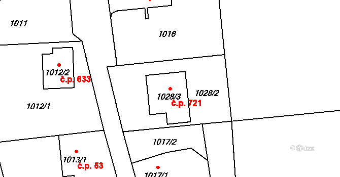 Bolatice 721 na parcele st. 1028/3 v KÚ Bolatice, Katastrální mapa