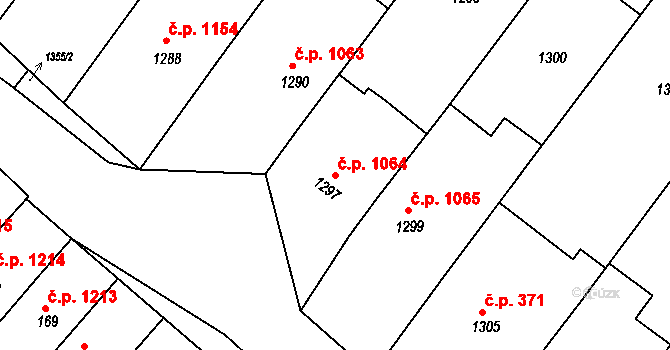 Hluk 1064 na parcele st. 1297 v KÚ Hluk, Katastrální mapa