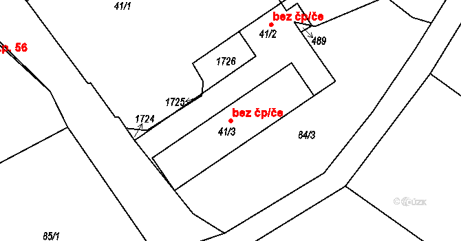 Rosice 386 na parcele st. 41/3 v KÚ Rosice u Chrasti, Katastrální mapa
