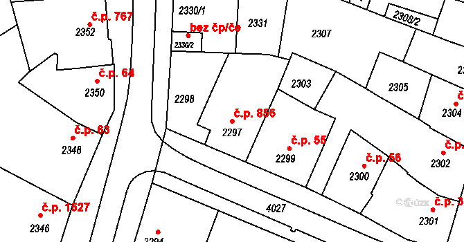 Kunovice 856 na parcele st. 2297 v KÚ Kunovice u Uherského Hradiště, Katastrální mapa