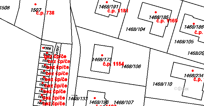 Pečky 1154 na parcele st. 1468/173 v KÚ Pečky, Katastrální mapa