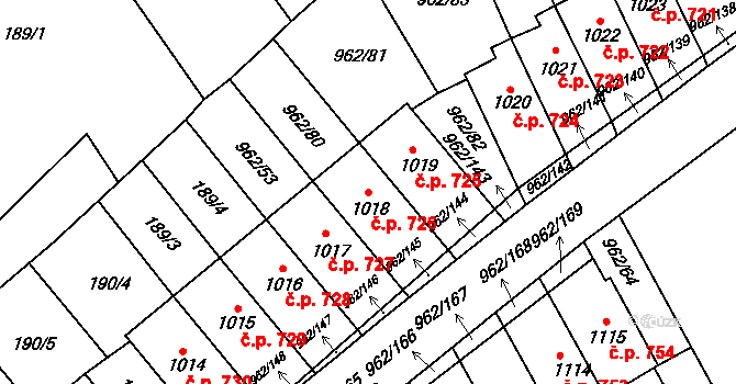 Chrast 726 na parcele st. 1018 v KÚ Chrast, Katastrální mapa