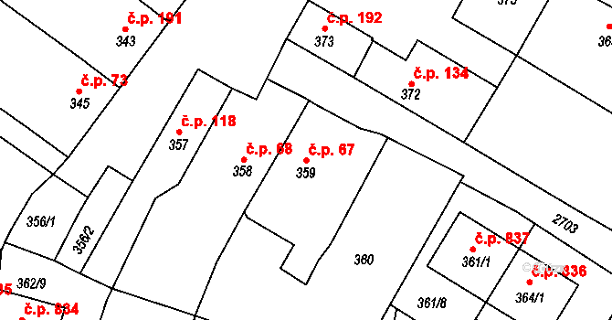 Protivín 67 na parcele st. 359 v KÚ Protivín, Katastrální mapa