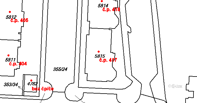 Pražské Předměstí 417, Písek na parcele st. 5815 v KÚ Písek, Katastrální mapa