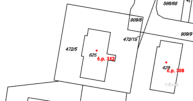 Mirovice 312 na parcele st. 625 v KÚ Mirovice, Katastrální mapa