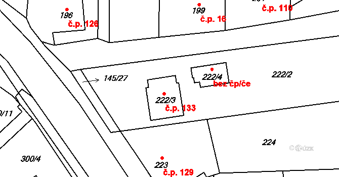Bdeněves 133 na parcele st. 222/3 v KÚ Bdeněves, Katastrální mapa