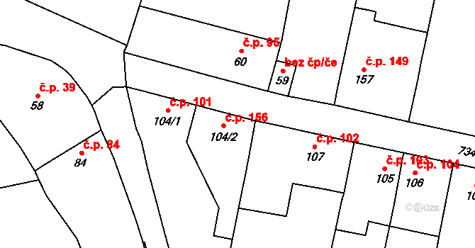 Neuměřice 156 na parcele st. 104/2 v KÚ Neuměřice, Katastrální mapa