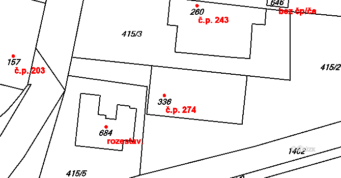 Lužec nad Vltavou 274 na parcele st. 336 v KÚ Lužec nad Vltavou, Katastrální mapa