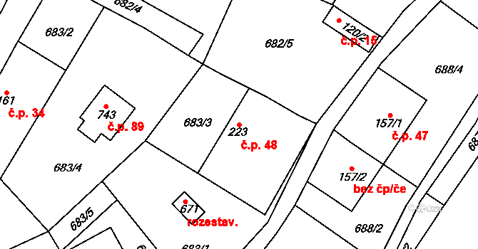 Bojov 48, Čisovice na parcele st. 223 v KÚ Čisovice, Katastrální mapa