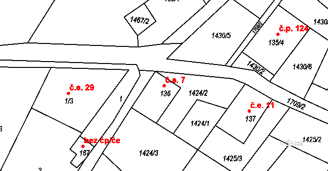 Líska 7, Česká Kamenice na parcele st. 136 v KÚ Líska, Katastrální mapa