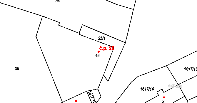 Stvolny 25, Manětín na parcele st. 48 v KÚ Stvolny, Katastrální mapa