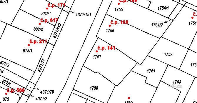 Veselí nad Lužnicí II 141, Veselí nad Lužnicí na parcele st. 1757 v KÚ Veselí nad Lužnicí, Katastrální mapa