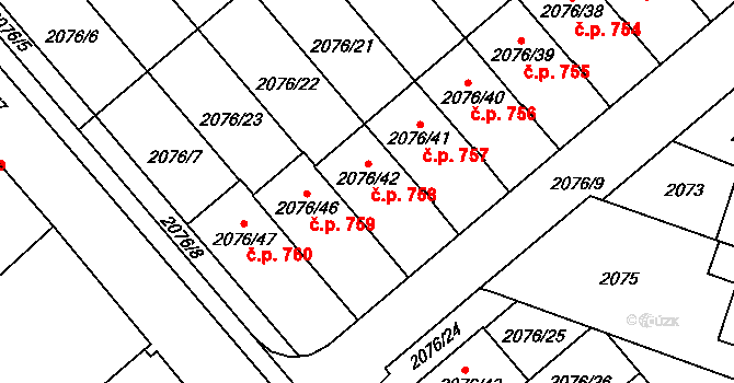 Veselí nad Lužnicí II 758, Veselí nad Lužnicí na parcele st. 2076/42 v KÚ Veselí nad Lužnicí, Katastrální mapa