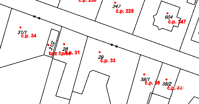 Olešná 33, Nezvěstice na parcele st. 29 v KÚ Olešná u Nezvěstic, Katastrální mapa