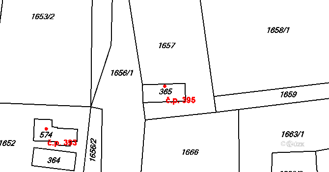 Lipová 395 na parcele st. 365 v KÚ Lipová u Šluknova, Katastrální mapa