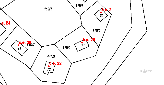 Míčov 28, Míčov-Sušice na parcele st. 71 v KÚ Míčov, Katastrální mapa