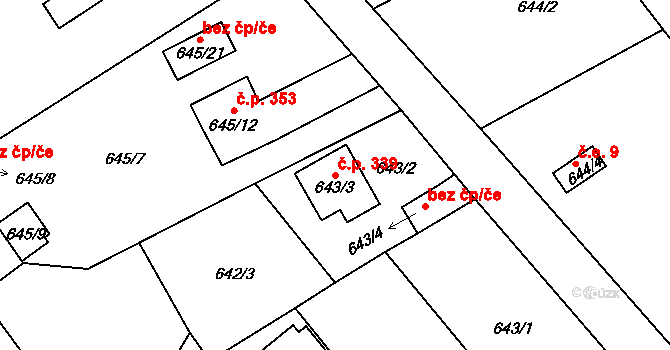 Josefov 339, Jaroměř na parcele st. 643/3 v KÚ Josefov u Jaroměře, Katastrální mapa