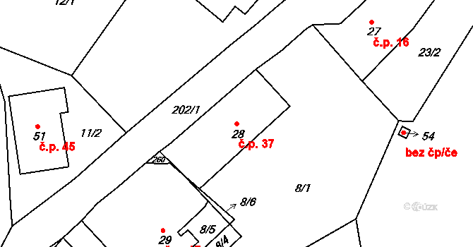 Malá Čermná 37, Hronov na parcele st. 28 v KÚ Malá Čermná, Katastrální mapa